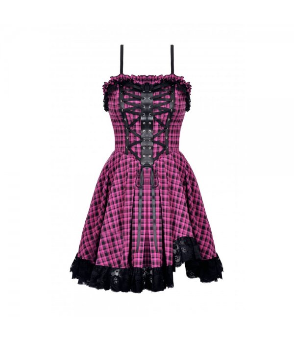 Robe Ecossaise Rose et Noire à Laçage