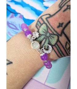 Bracelet Perles Violettes Lune Etoile