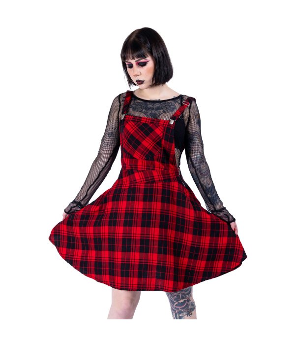 Robe Salopette Maeva Tartan Rouge Et Noir