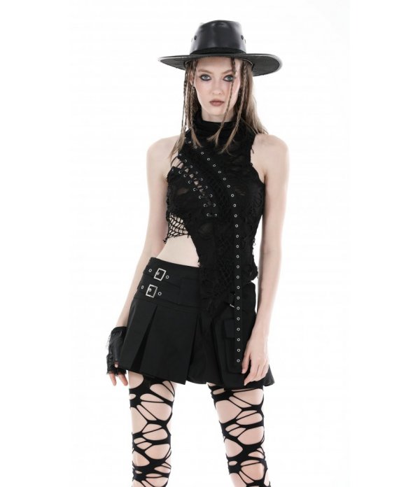 Crop Top Punk Lace Up Asymétrique