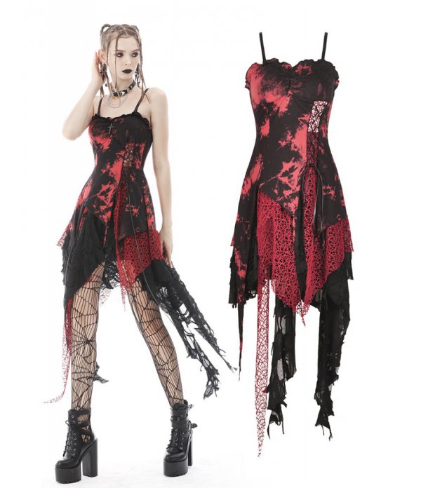 Robe Goth Punk Tie And Dye Rouge