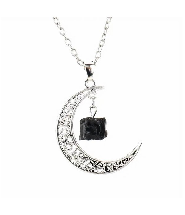 Collier lune et obsidienne