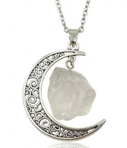 Collier Lune Et Quartz Blanc