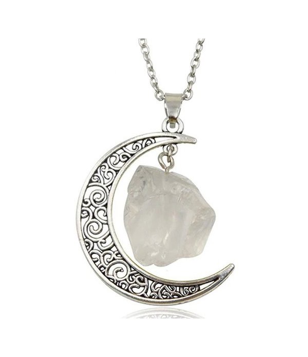 Collier Lune et Quartz Blanc