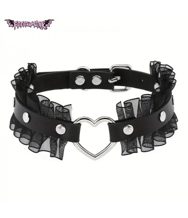 Choker Dentelle Noire Et Coeur