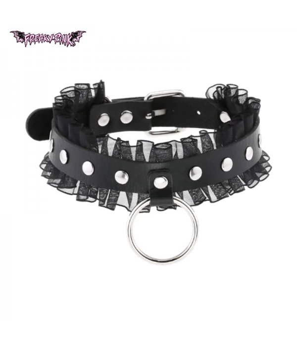 Choker Dentelle Noire Et Anneau