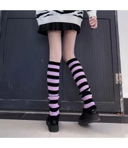 Leg warmers rayés noir et violet pastel