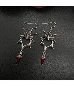 Boucles d'oreilles coeurs chauve-souris gemme rouge